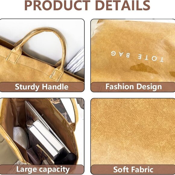 Women's Large PVC Tote Bag Paper Handbag with Letters Print for Travel - Picture 5 of 6